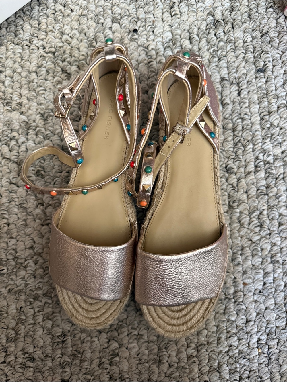 Marc Fisher Rose Gold Studded Wedge Sandals